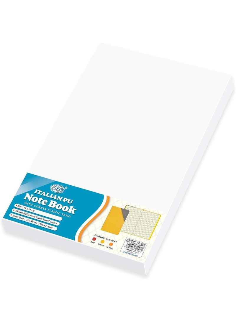 FIS Notebook With Corner Elastic Band Italian PU Cover, Ivory Paper, 5 mm Square, Yellow Color, 120 Sheets With Gift Box, 13 x 21 cm Size - FSNB13215MTYL - Image 2